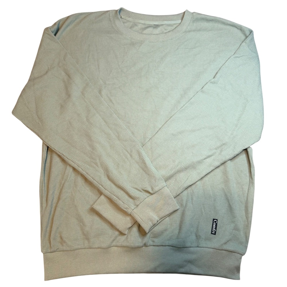Comfrt Waffle Knit Sweatshirt Sage Green Crew Neck Long Sleeve Pullover XL
